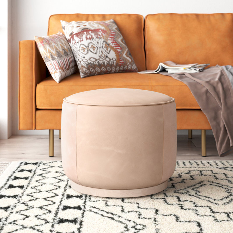 Callium Upholstered Ottoman, Light Brown, Pink Genuine Leather