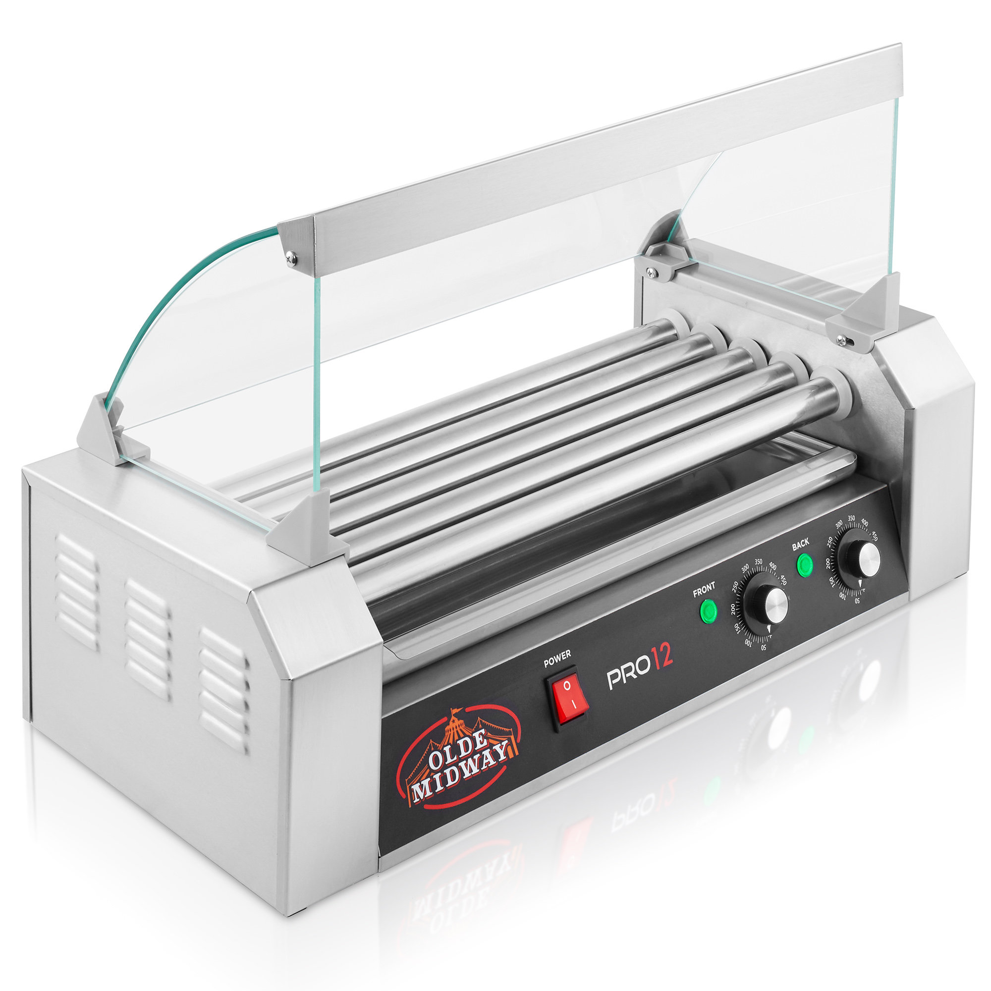 1400W Hot Dog Roller Machine, Dual Temp Control Commercial Electric Contact  Grills with Removable Stainless Steel Drip Tray and Cover, 18 Hot Dog 7