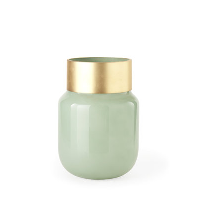 Vase en verre menthe moyen avec poignet en métal doré mat Trashawn