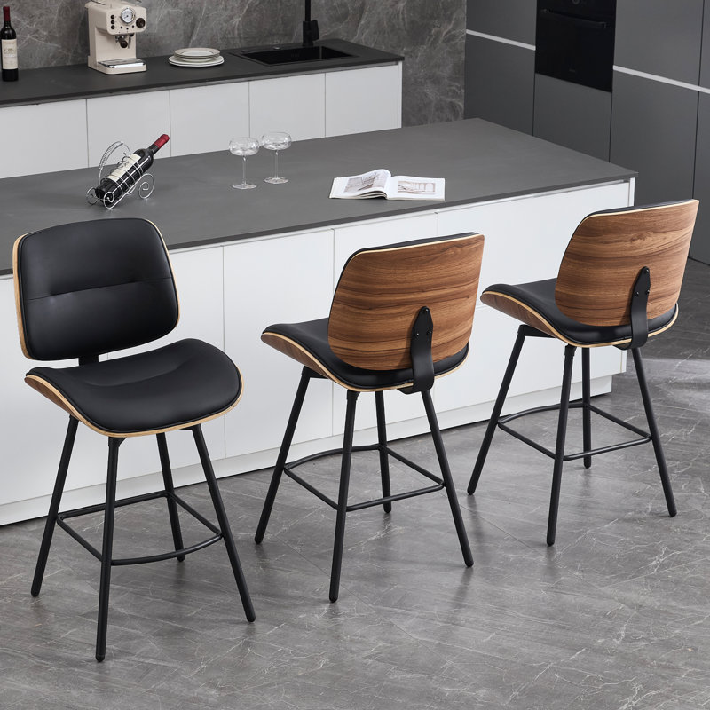Swivel Upholstered Counter-Height Bar Stools, Black