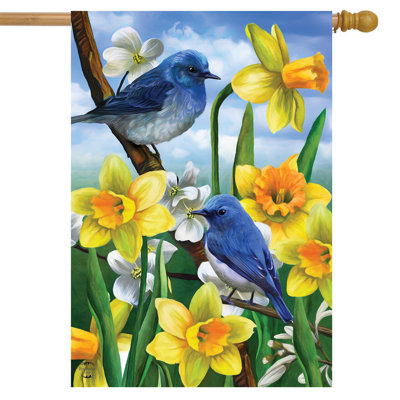 Bluebirds and Daffodils Spring House Flag