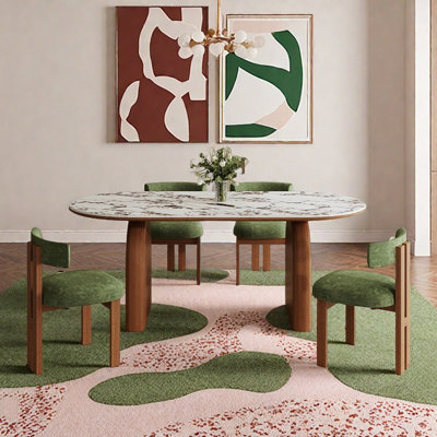 French Vintage Oval Dining Table with Rock Slab