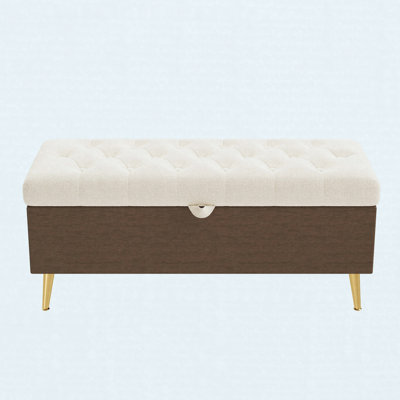 Tufted Upholstered Storage Ottoman Bench for Bedroom and Entryway, Beige