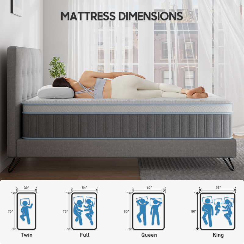 8''/10''/12'' Medium Gel Hybrid Mattress, Spring In A Box, OEKO-TEX® Certified, King, 8"