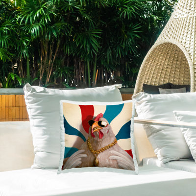 Rabbit in Relaxing Bubble Bath Outdoor Printed Pillow, design by Lucia Heffernan