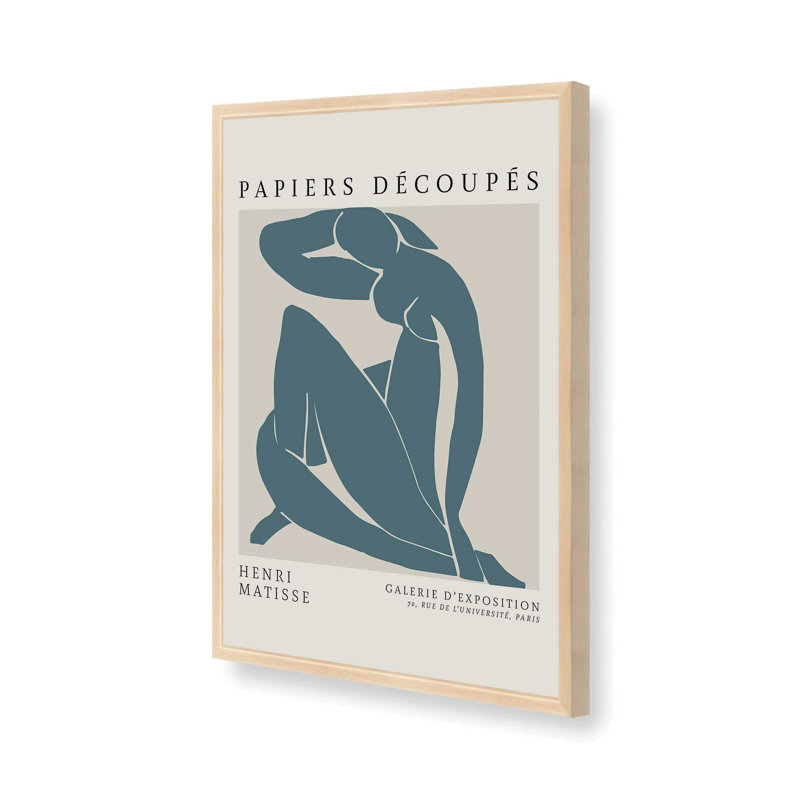 Matisse's Nude II in Midnight Blue, reproduction encadrée, H 21 po x l 17 po, Érable brut