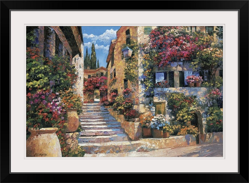 « riviera escaliers », reproduction d’art Howard Behrens, H 24 po x l 32 po x P 1 po, Cadre noir