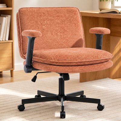Chaise de bureau à assise croisée avec assise large, chaise de bureau en tissu Teddy à pieds croisés et accoudoirs relevables