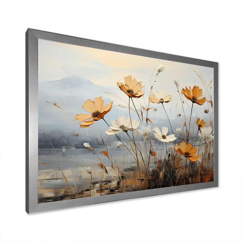 Golden Meadows Of Flowers Fields III sur toile, Cadre simple argenté, H 16 po x l 32 po x P 1 po