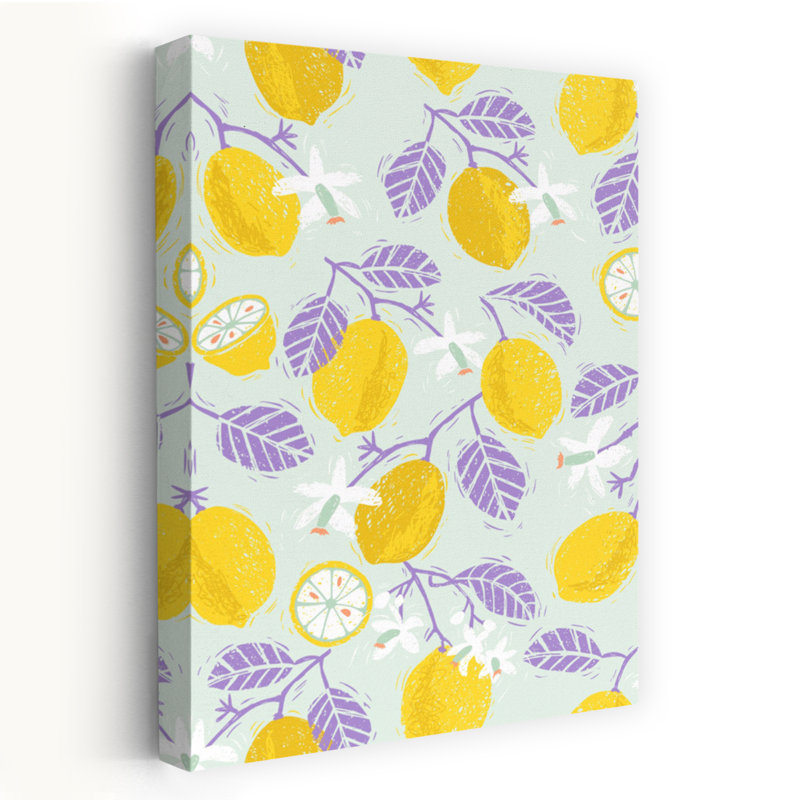 Motif d'agrumes éclatant, affiche murale contemporaine abstraite et printanière aux fruits, avec un motif d'agrumes vibrant