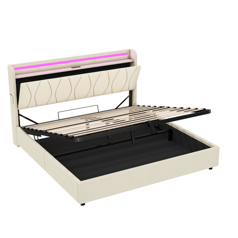 Upholstered Ottoman Storage Bed, Beige