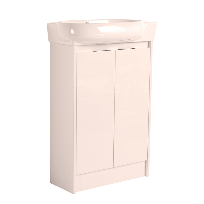 Meuble-lavabo autoportant de 23 po avec lavabo et portes, Blanc lustré
