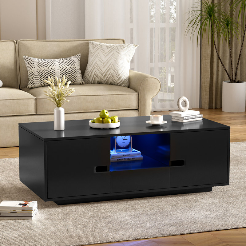 Table basse avec rangement et lumières DEL, Noir