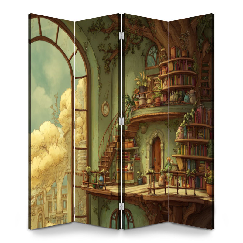 Cloison pliante 4 panneaux paravent Royal Magical Library Vines, 4, H 71 po x l 64 po x P 1 po