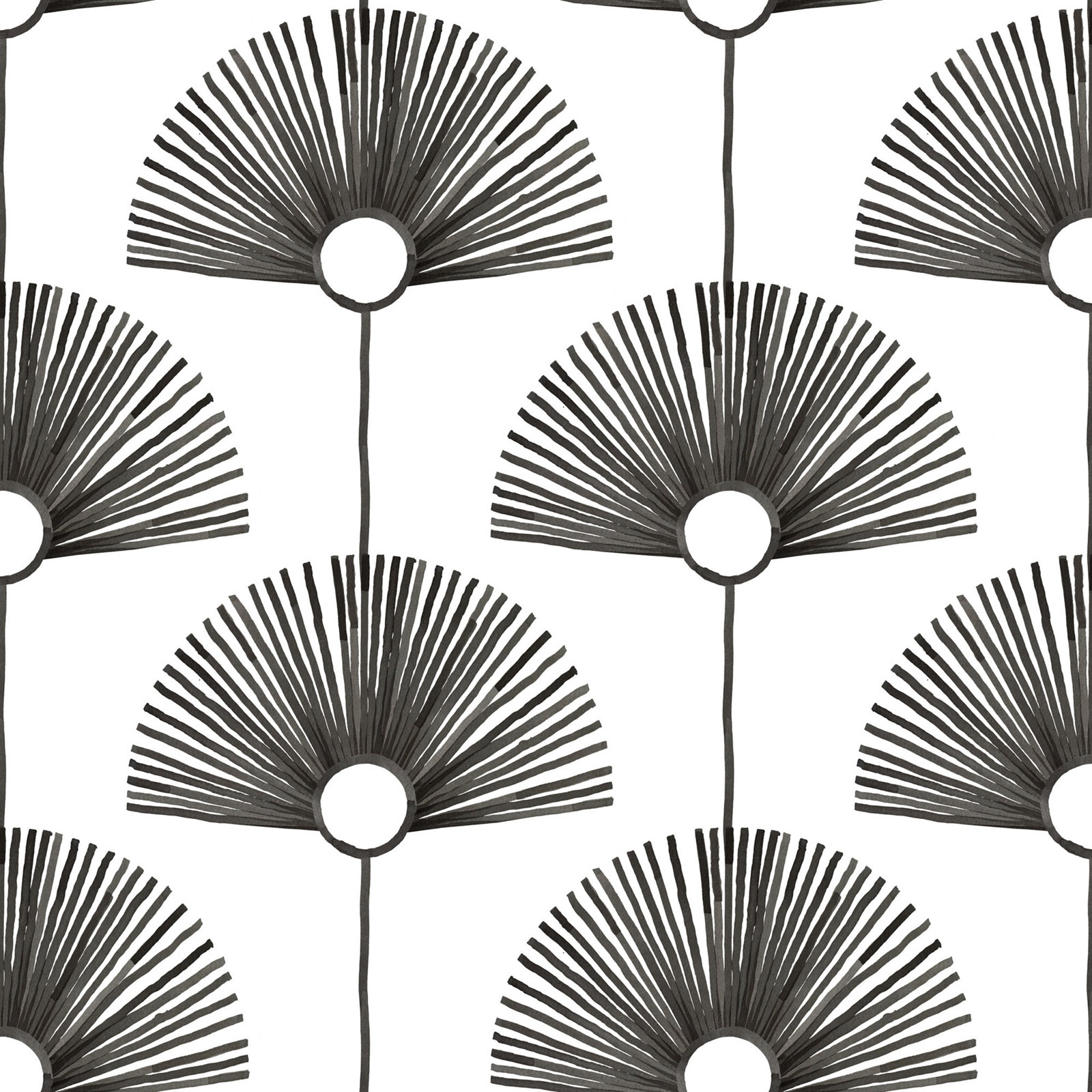 Mitchell Black Deco Fan Self-Adhesive Wallpaper, Calligraphy Black, Non-pasted