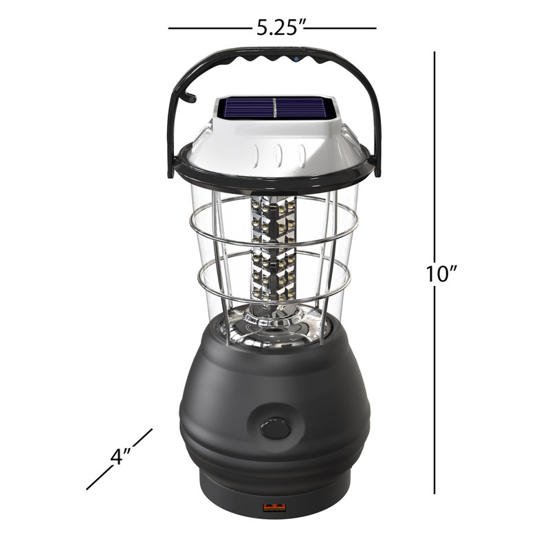Black Solar Powered LED Camping Lantern with Hand Crank