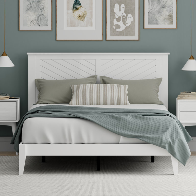 Palmdale Solid Wood Platform Bed, White, Queen