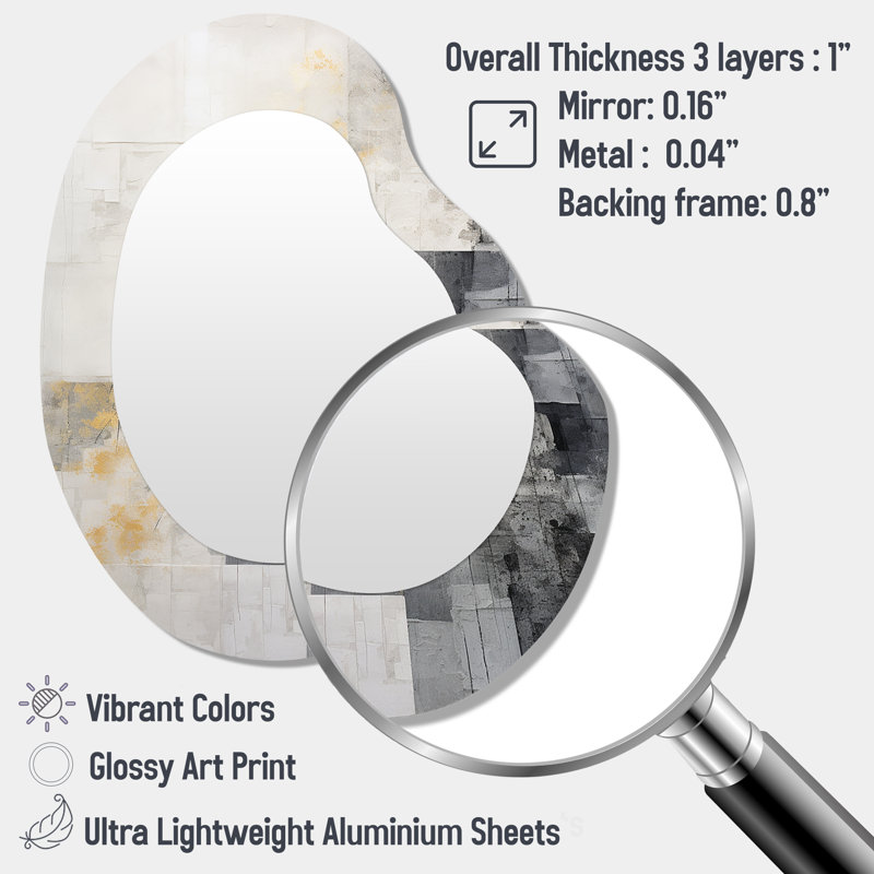 Geometric White And Grey Abstract Tile I - Abstract Tile Modern Wall Mirror In Asymmetrical Shapes
