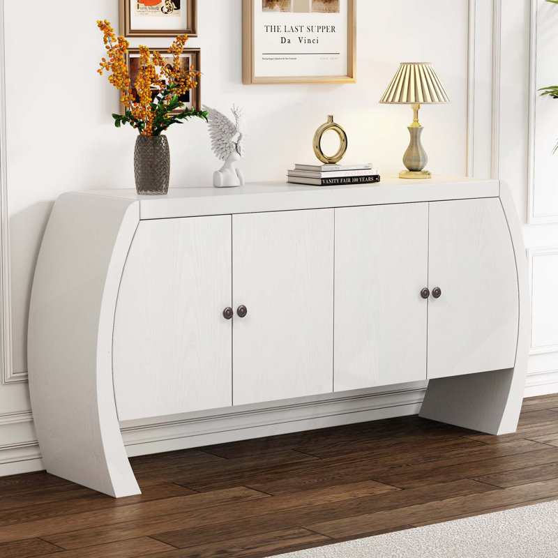 Four-Door Ash Veneer Storage Cabinet with Stylish Design for Various Rooms, White