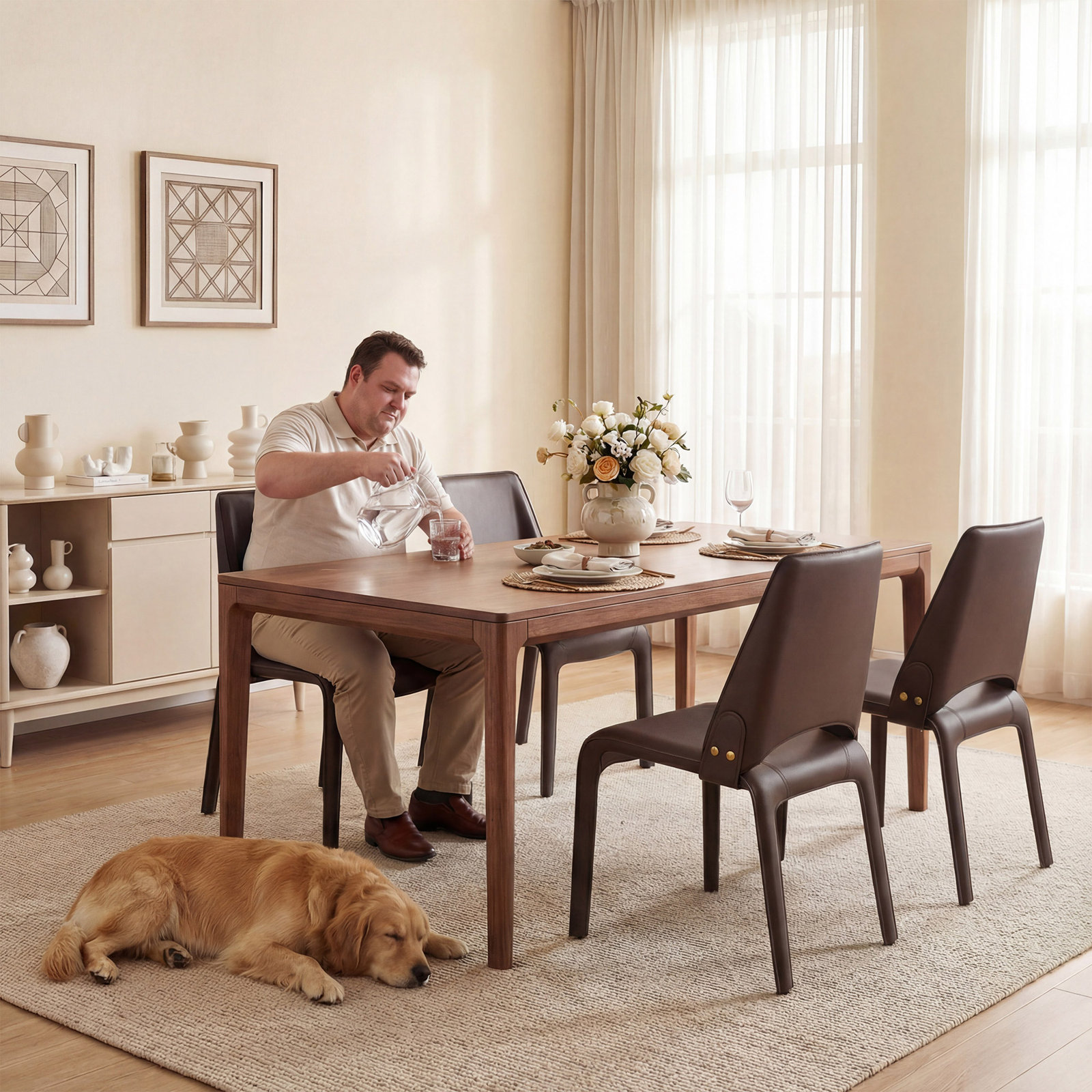 Vannes Vegan Leather Dining Chair, 6, Brown, Minimal Assembly Needed