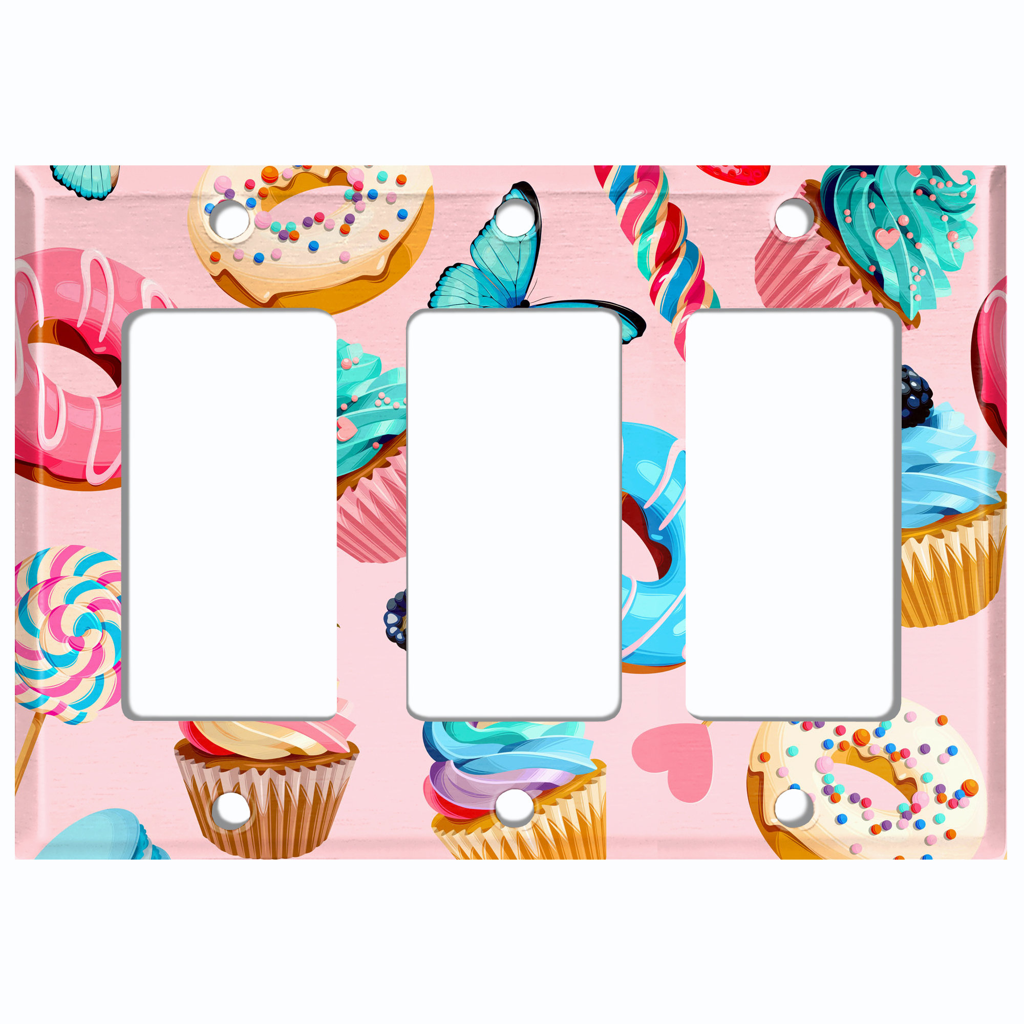WorldAcc Assorted Donut Candy Swirl 3-Gang Decorator/Rocker Wall Plate ...