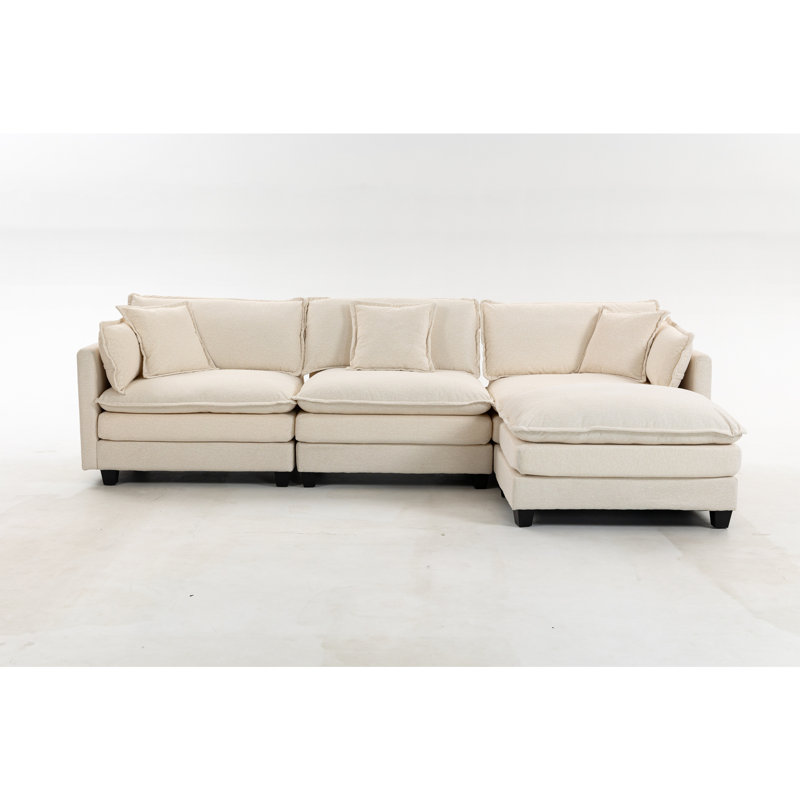 Canapé modulaire moderne à 3 sièges avec repose-pieds avec coussins de taille, Antique White