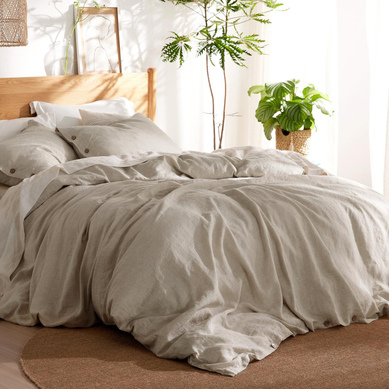 Bedsure Linen Cotton Blend Duvet Cover Set, King Duvet Cover + 2 King Pillowshams, Linen