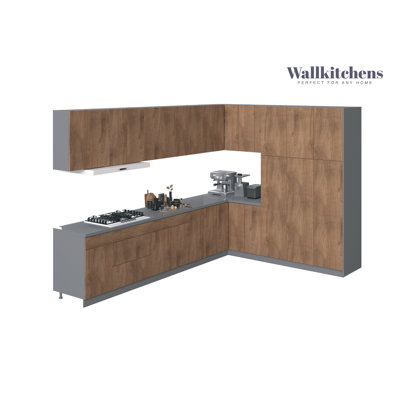 Cuisine complète moderne en panneau de fibres à densité moyenne de 144 po x 102 po x 96 po WALLKITCHENS FK-Timeless 