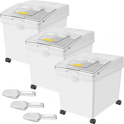 Bac à ingrédients, bac de rangement pour ingrédients d'une capacité de 10,5 gallons, bacs à farine en PP sur roulettes, bac à ingrédients avec tablette blanche et couvercle coulissant, bacs de rangement commerciaux 3 pièces / ensemble