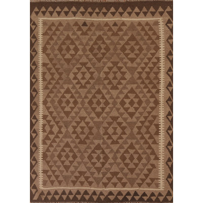 Reversible Kilim Brown Wool Area Rug 5x7