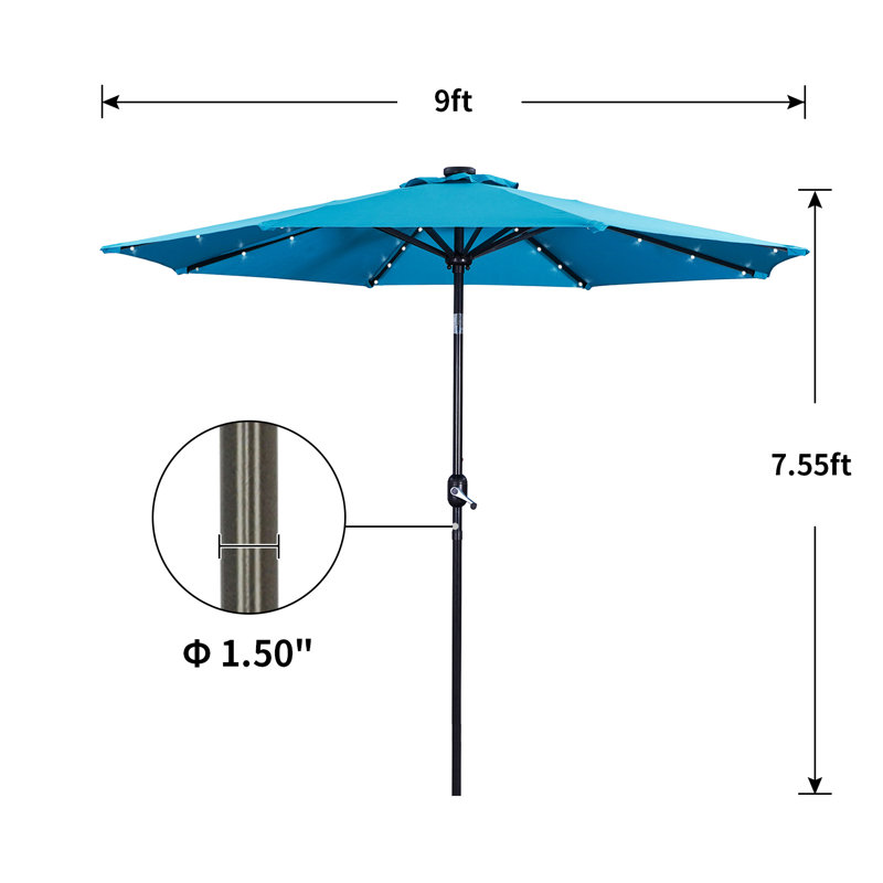  Parasol de marché 9 pi, Turquoise, H 90,6 po x l 108 po x P 108 po