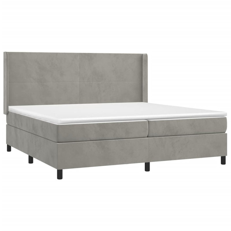Amuel Velvet Bed with Mattress, Light Grey