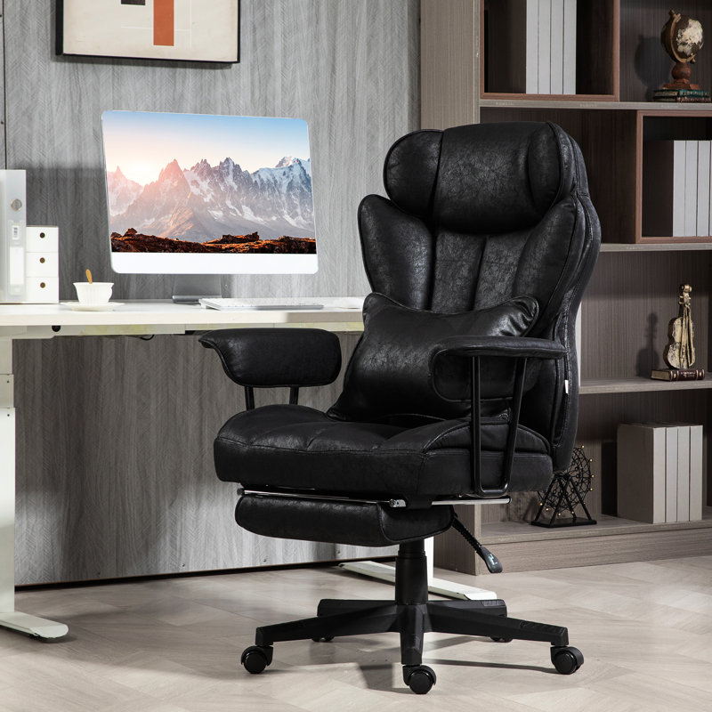 Fauteuil de bureau de 400 lb - Grand et grand, microfibre noire, coussin lombaire, inclinable, siège large avec repose-pieds, choix ergonomique haut, ajout de soutien, siège