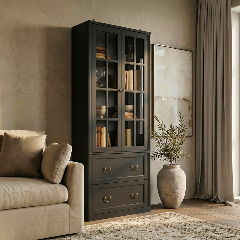 Armoire vitrée élégante avec porte en verre trempé, Noir