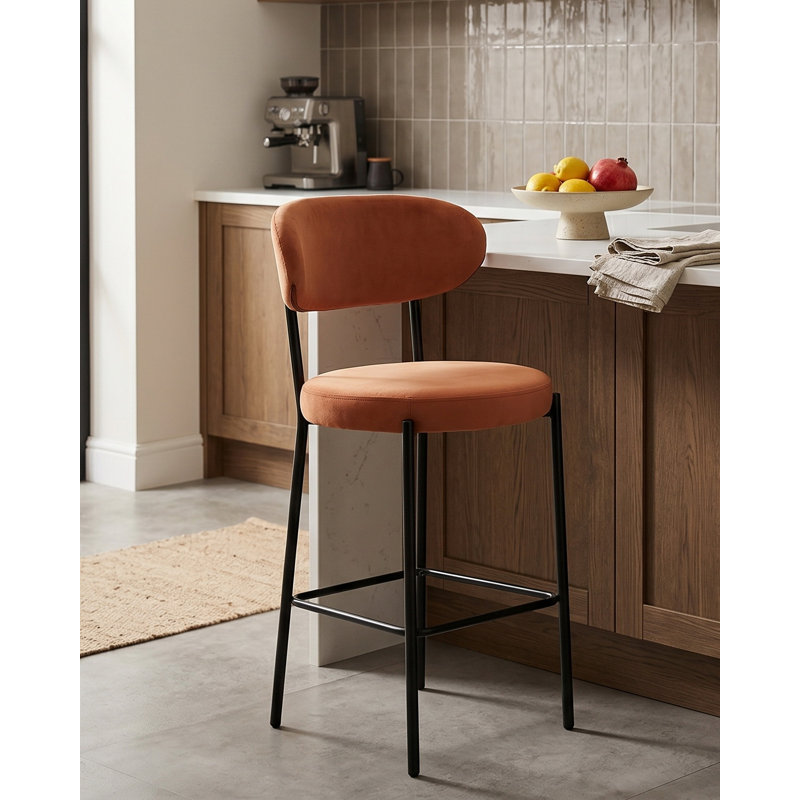 Upholstered Counter Stool with Metal Frame, Orange