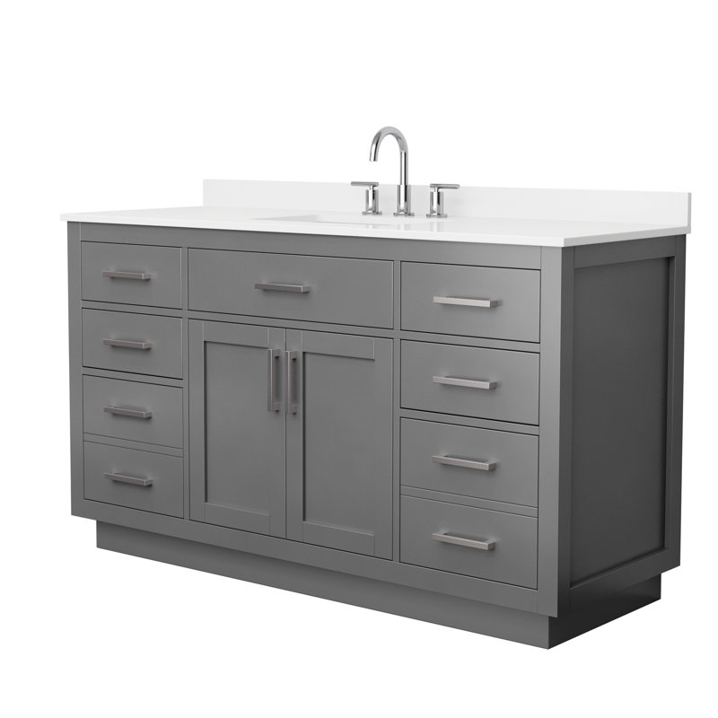 Beckett TK 60'' Bathroom Vanity with Quartz Top, 8" Center, Brushed Nickel, Gray