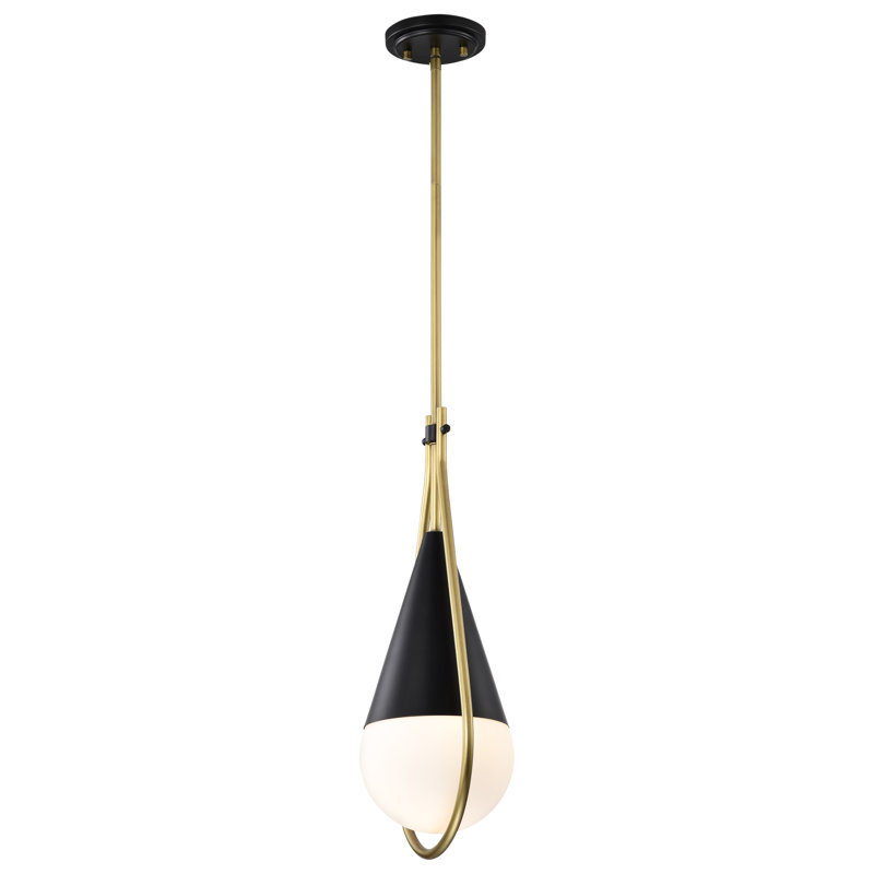 Marnix 1 - Light Teardrop Pendant, 53" H x 6.5" W x 6.5" D, Matte Black/Natural Brass