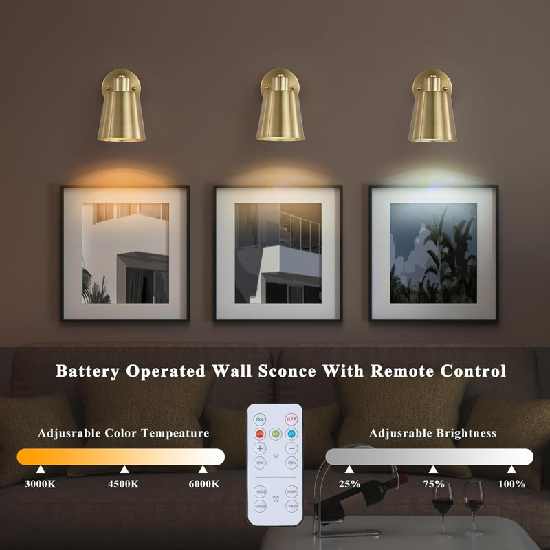 Battery Operated Wall Sconce Set of Two, Modern with Remote Control Dimmable Wall Lighting Indoor