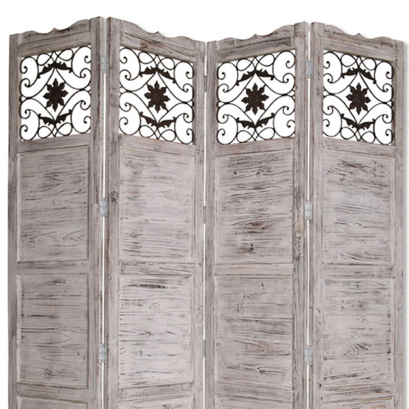 Cloison 4 panneaux pliables en bois massif l 76 po x H 84 po Shivani, Blanc
