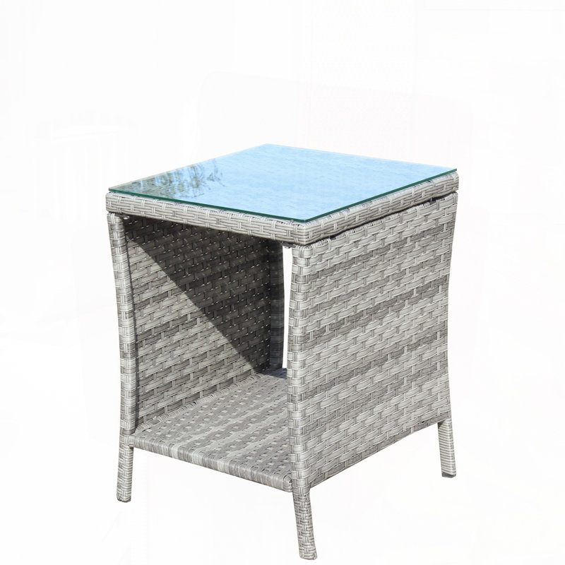 Table basse d'extérieur avec verre trempé transparent, Gris