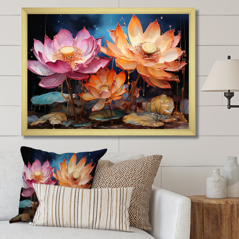 «Lotus Expressionist Vitality I», reproduction sur toile, H 24 po x l 32 po x P 1 po, Cadre doré simple