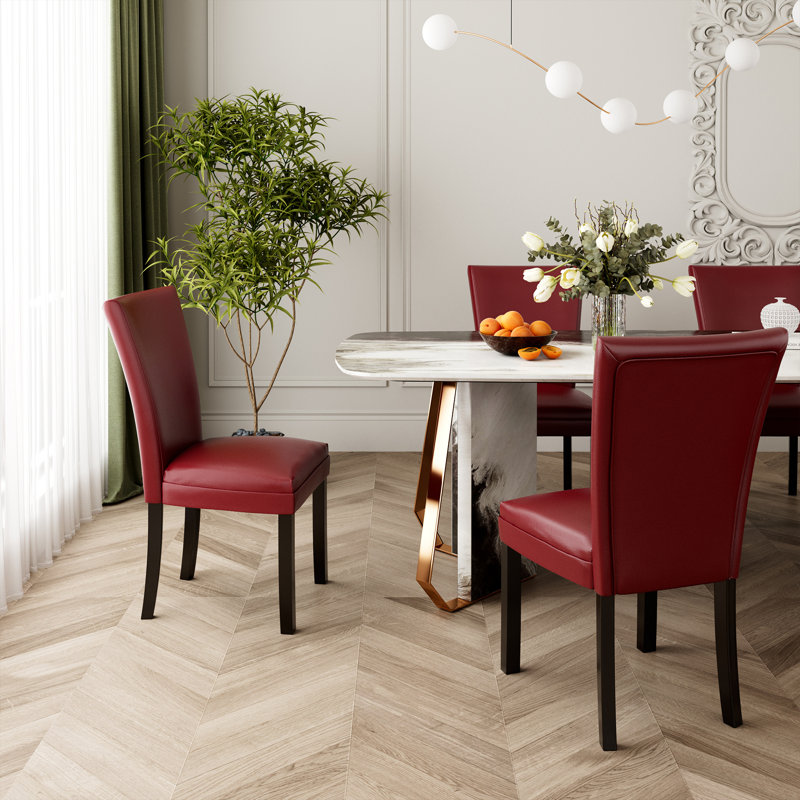Ensemble de 4 chaises de salle à manger de style Mid-Century moderne parsons Wexford, chaises rembourrées en similicuir avec pieds en bois massif, chaises à dossier haut pour la salle à manger, la cuisine ou le coin-repas, rouge