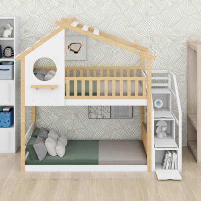 Lit superposé, lit maison, rangement intégré et garde-corps