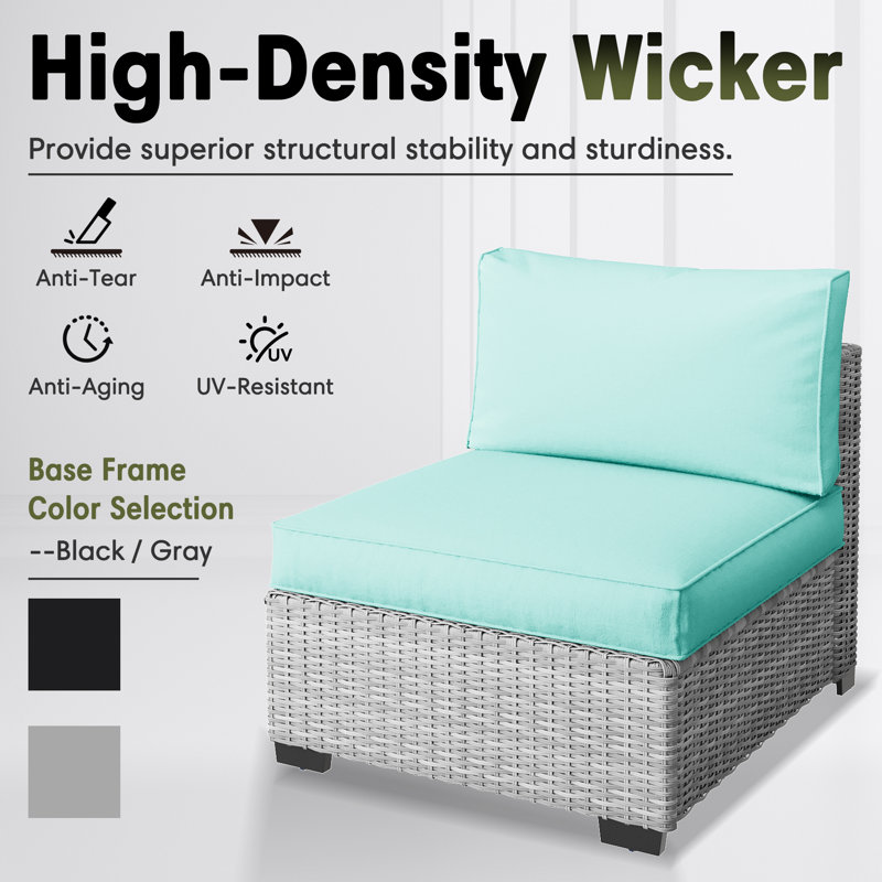No-Assembly Chairs,4-Person Patio Furniture Set Durable Wicker Outdoor Sectional Seating Group Outdoor Conversation Sofa With Waterproof Furniture Cover & Included Blue Cushion Covers