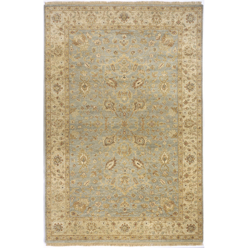 Tapis bleu clair / beige en laine noué à la main Laplante, Rectangle 2 pi x 3 pi