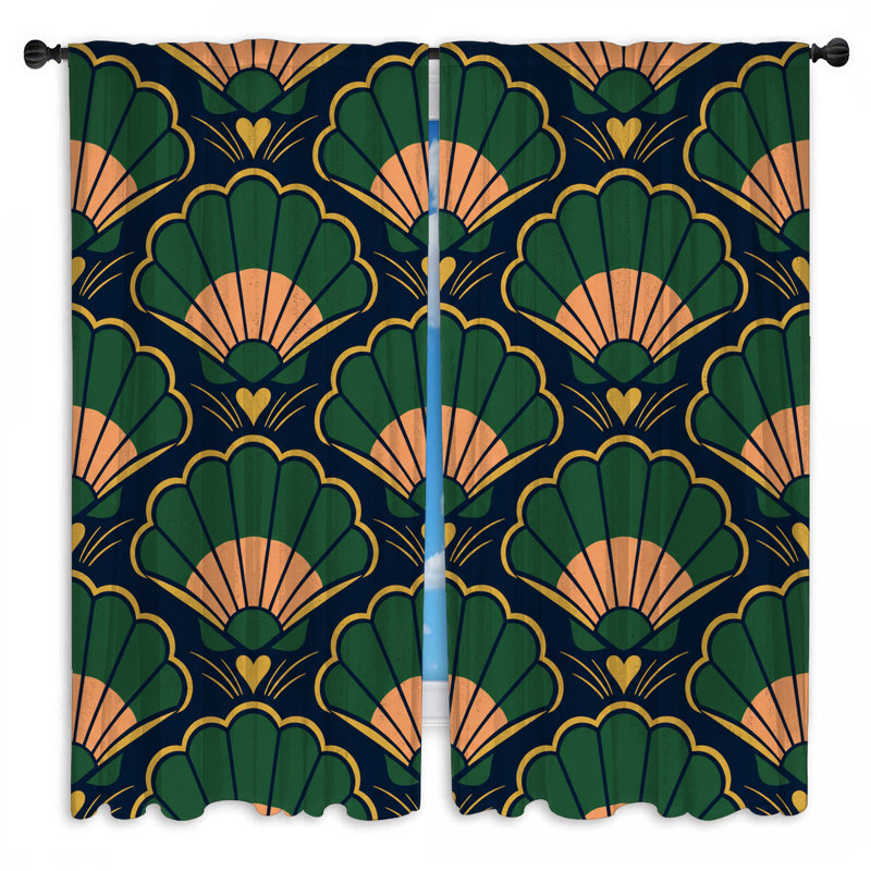 Art Deco Shells Window Curtains Shells Sheer & Room Darkening - 2 Panels, 80in x 61in - 2 panels, Sheer