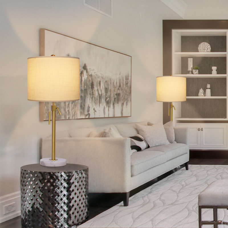 Adjustable Height Modern Table Lamps Set Of 2, 3-Way Dimmable LED Bulbs,  Fabric Shade, 30" H x 10.98" W x 10.98" D