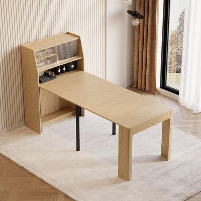 70.9'' Farmhouse Extendable Dining Table With Storage Sideboard Natural Seats 4-6 People