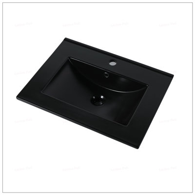 Évier supérieur en céramique de 24 pouces avec une faible profondeur et un profil mince, parfait pour les salles de bain modernes et les espaces compacts.