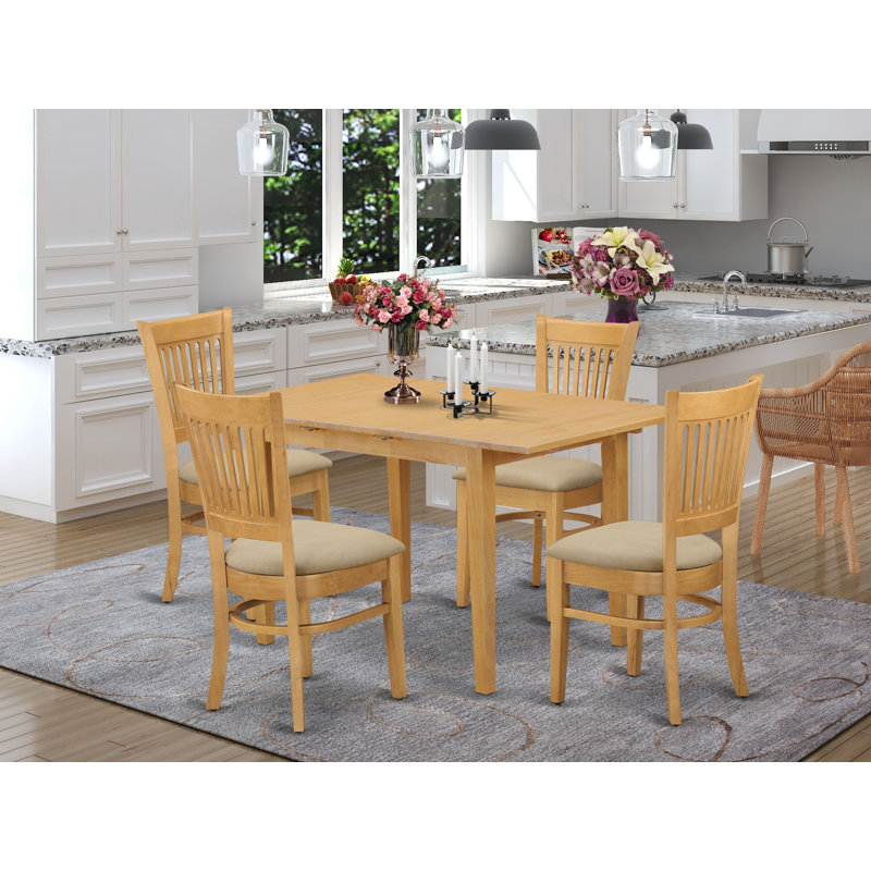 5 Piece Dining Table Set for 4 Includes a Rectangle Kitchen Table with Butterfly Leaf and 4 Linen Fabric Dining Room Chairs, Oak
